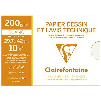 Clairefontaine 96288C Mappe Zeichenpapier (ideal für technische Zeichnungen, DIN A3, 29,7 x 42 cm, 10 Bögen, 200 g) weiß Clairefontaine 96288C Mappe Zeichenpapier (ideal für technische Zeichnungen, DIN A3, 29,7 x 42 cm, 10 Bögen, 200 g) weiß