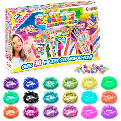 CRAZE Magic Slime CRAZE SCOUBIDOU Bänder Kreativ Box – 36 Silikon Skubidubänder inkl. 30+ Anhängsel & Perlen – Scoubidou Bänder Glitzer, Neon & Candy – Kinder Bastelset, Creative Box, 36 Farben CRAZE Magic Slime CRAZE SCOUBIDOU Bänder Kreativ Box – 36 Silikon Skubidubänder inkl. 30+ Anhängsel & Perlen – Scoubidou Bänder Glitzer, Neon & Candy – Kinder Bastelset, Creative Box, 36 Farben