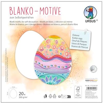 Ursus 1712 00 02F Blanko Motive "Osterei", 20 Stück aus 300 g/m² Fotokarton, 25 x 19 cm, DIY Bastelpapier zum Ausmalen, Bekleben, Ausschneiden & Selbstgestalten Ursus 1712 00 02F Blanko Motive "Osterei", 20 Stück aus 300 g/m² Fotokarton, 25 x 19 cm, DIY Bastelpapier zum Ausmalen, Bekleben, Ausschneiden & Selbstgestalten