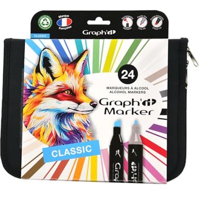 GRAPH'IT Federmäppchen mit 24 Markern, Alkohol, Doppelspitze, Manga-Set, feine und abgeschrägte Spitze, Illustration, Rough, Scrapbooking und Ausmalen, komplettes Zeichen-Set, graue Farben – GRAPH'IT Federmäppchen mit 24 Markern, Alkohol, Doppelspitze, Manga-Set, feine und abgeschrägte Spitze, Illustration, Rough, Scrapbooking und Ausmalen, komplettes Zeichen-Set, graue Farben –
