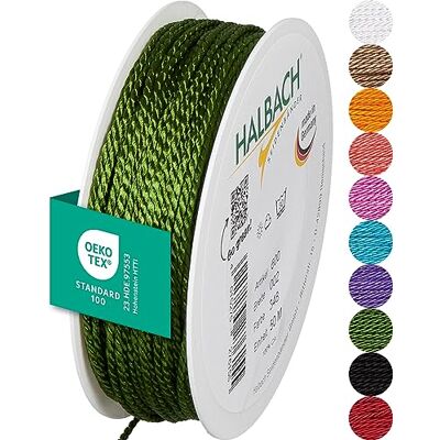 Halbach Seidenbänder Premium Kordel (moosgrün) Breite 2mm Länge 50m Made in Germany & Öko-Tex Zertifiziert glänzende Satinkordel aus Acetat Halbach Seidenbänder Premium Kordel (moosgrün) Breite 2mm Länge 50m Made in Germany & Öko-Tex Zertifiziert glänzende Satinkordel aus Acetat