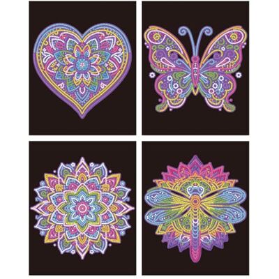 DIAMOND DOTZ DOTZIES 2594438 Original 5D Diamond Painting Set, Neon Mandalas, 4 bunte Diamant-Bilder mit Flock, Dotting-Kit für Kinder ab 6 Jahren, Beginner DIAMOND DOTZ DOTZIES 2594438 Original 5D Diamond Painting Set, Neon Mandalas, 4 bunte Diamant-Bilder mit Flock, Dotting-Kit für Kinder ab 6 Jahren, Beginner