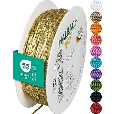 Halbach Seidenbänder Premium Kordel (Gold) Breite 2mm Länge 50m Made in Germany & Öko-Tex Zertifiziert glänzende Satinkordel aus Acetat Halbach Seidenbänder Premium Kordel (Gold) Breite 2mm Länge 50m Made in Germany & Öko-Tex Zertifiziert glänzende Satinkordel aus Acetat