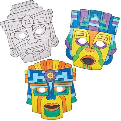 Baker Ross FN021 Azteken-Masken zum Ausmalen 8er-Pack, Pädagogische Kunst- und Bastelsets, Lernmittel Baker Ross FN021 Azteken-Masken zum Ausmalen 8er-Pack, Pädagogische Kunst- und Bastelsets, Lernmittel