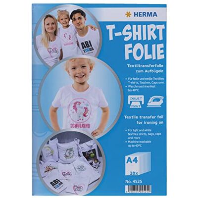 Herma Transferpapier für helle Textilien, A4 Inkjet Bügelpapier zum Bedrucken & Aufbügeln, 20 Blatt, Transferfolie für weißen Stoff, Bügelfolie zum Selbstgestalten, Bedruckbare T-Shirt Textilfolie Herma Transferpapier für helle Textilien, A4 Inkjet Bügelpapier zum Bedrucken & Aufbügeln, 20 Blatt, Transferfolie für weißen Stoff, Bügelfolie zum Selbstgestalten, Bedruckbare T-Shirt Textilfolie
