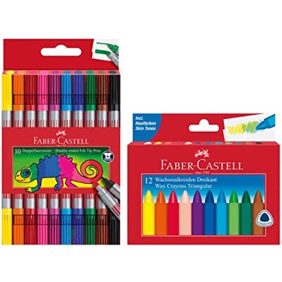 Faber-Castell 205032 School Set mit 12er Etui Wachsmalstifte und 10er Etui Doppelfasermaler Faber-Castell 205032 School Set mit 12er Etui Wachsmalstifte und 10er Etui Doppelfasermaler