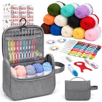 VynyQoo Häkelset für Anfänger und Erwachsene, 90-teiliges Häkel Set mit Anleitung, ergonomische Häkelnadeln 2,0–6,0 mm, 17 × 24–27 g Garn, Aufbewahrungstasche und Häkelzubehör VynyQoo Häkelset für Anfänger und Erwachsene, 90-teiliges Häkel Set mit Anleitung, ergonomische Häkelnadeln 2,0–6,0 mm, 17 × 24–27 g Garn, Aufbewahrungstasche und Häkelzubehör