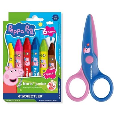 Staedtler Noris junior Peppa Wutz Set mit 6er jumbo Wachsmalkreiden Set und Kinderschere mit abgerundeten Spitzen für erste Bastelübungen Staedtler Noris junior Peppa Wutz Set mit 6er jumbo Wachsmalkreiden Set und Kinderschere mit abgerundeten Spitzen für erste Bastelübungen