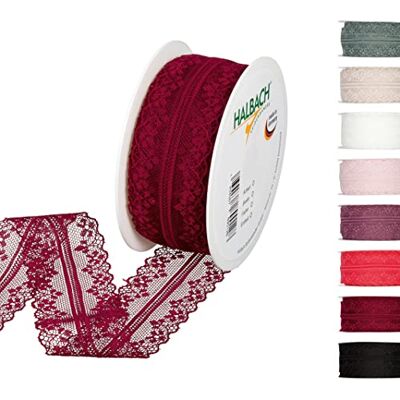 Halbach Spitzenband, 36 mm x 15 m, weinrot Waschbare und wetterfeste Spitzenborte als Meterware auf der Rolle, zum Nähen, Basteln oder für Hochzeits-/ Tischdekoration Halbach Spitzenband, 36 mm x 15 m, weinrot Waschbare und wetterfeste Spitzenborte als Meterware auf der Rolle, zum Nähen, Basteln oder für Hochzeits-/ Tischdekoration