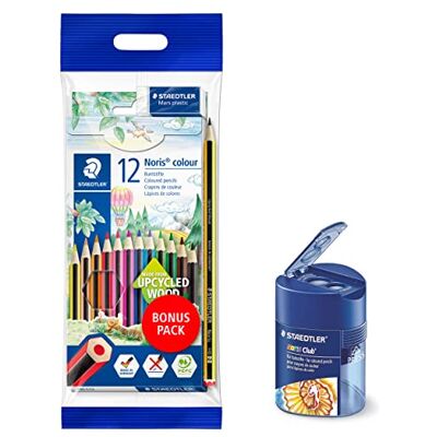 Staedtler Buntstifte Noris Colour 12 Stück, rutschfeste Soft-Oberfläche, hohe Bruchfestigkeit, Bonuspack mit Radierer, Bleistift und Doppelspitzdose Staedtler Buntstifte Noris Colour 12 Stück, rutschfeste Soft-Oberfläche, hohe Bruchfestigkeit, Bonuspack mit Radierer, Bleistift und Doppelspitzdose