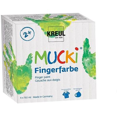 KREUL 2314 Mucki leuchtkräftige Fingerfarbe, 4 x 150 ml in gelb, rot, blau und grün, parabenfrei, glutenfrei, laktosefrei und vegan, auswaschbar, vermalbar mit Pinsel, Schwamm und Fingern KREUL 2314 Mucki leuchtkräftige Fingerfarbe, 4 x 150 ml in gelb, rot, blau und grün, parabenfrei, glutenfrei, laktosefrei und vegan, auswaschbar, vermalbar mit Pinsel, Schwamm und Fingern