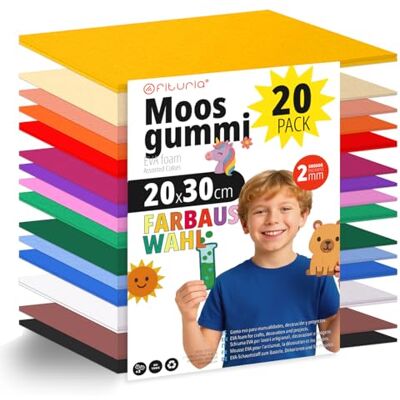 OFITURIA 20 Blatt Moosgummi Set, Bunte Farben, Format 20x30 cm – Ideal für Bastelprojekte, DIY, Schule, Kunst & Dekoration (Glitzer) OFITURIA 20 Blatt Moosgummi Set, Bunte Farben, Format 20x30 cm – Ideal für Bastelprojekte, DIY, Schule, Kunst & Dekoration (Glitzer)