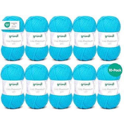 Gründl Wolle Lisa Premium uni Garn zum Stricken Strickgarn Häkelgarn Weich und hautfreundlich 100% Polyacryl 10 Knäuel 50 g / 133 m Nadelstärke 3,5-4,5 Türkis Gründl Wolle Lisa Premium uni Garn zum Stricken Strickgarn Häkelgarn Weich und hautfreundlich 100% Polyacryl 10 Knäuel 50 g / 133 m Nadelstärke 3,5-4,5 Türkis