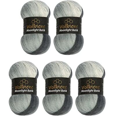 Wollbiene Moonlight Batik Strickwolle 500g zum Stricken und Häkeln 20% Wolle, Türkische Farbverlaufswolle (5x100g, 5000 Schwarz Grau Weiß) Wollbiene Moonlight Batik Strickwolle 500g zum Stricken und Häkeln 20% Wolle, Türkische Farbverlaufswolle (5x100g, 5000 Schwarz Grau Weiß)