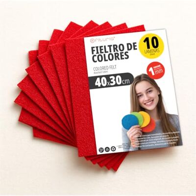 OFITURIA Bastelfilz für DIY-Projekte, Bunte Filzstoffe für Patchwork, Nähen, Schule, Kunst und Dekoration 40x30cm (Rot, 10 Stk) OFITURIA Bastelfilz für DIY-Projekte, Bunte Filzstoffe für Patchwork, Nähen, Schule, Kunst und Dekoration 40x30cm (Rot, 10 Stk)