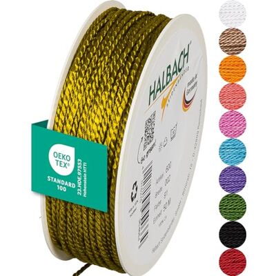 Halbach Seidenbänder Premium Kordel (olivgrün) Breite 2mm Länge 50m Made in Germany & Öko-Tex Zertifiziert glänzende Satinkordel aus Acetat Halbach Seidenbänder Premium Kordel (olivgrün) Breite 2mm Länge 50m Made in Germany & Öko-Tex Zertifiziert glänzende Satinkordel aus Acetat