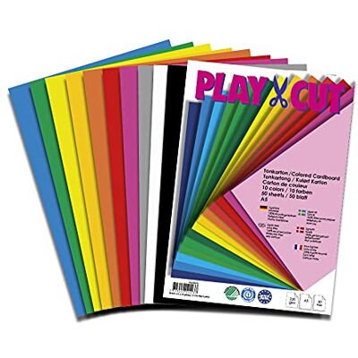 PLAY-CUT Tonkarton A5 (220g/m2) 50 Bogen Din A5 Bastelkarton Bunt mit 10 Verschiedenen Farben Dickes Bedruckbares Kartonpapier Premium Druckerpapier Dicke Stärke Karton zum Basteln PLAY-CUT Tonkarton A5 (220g/m2) 50 Bogen Din A5 Bastelkarton Bunt mit 10 Verschiedenen Farben Dickes Bedruckbares Kartonpapier Premium Druckerpapier Dicke Stärke Karton zum Basteln
