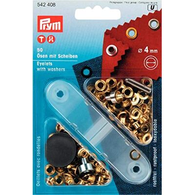 Prym 542408 Ösen und Scheiben Messing 4,0 mm goldfarbig, metal, 4 mm Prym 542408 Ösen und Scheiben Messing 4,0 mm goldfarbig, metal, 4 mm