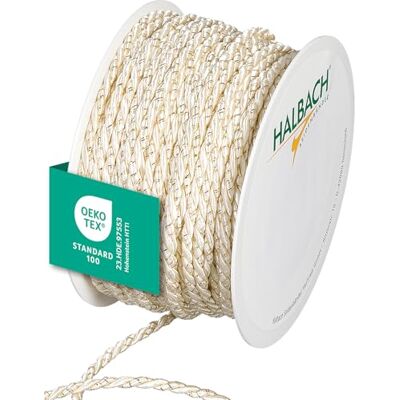 Halbach Seidenbänder Premium Kordel zweifarbig Breite 4mm Länge 25m made in Germany & Öko-Tex zertifiziert glitzernde Satinkordel aus Acetat Farbe: creme/gold Halbach Seidenbänder Premium Kordel zweifarbig Breite 4mm Länge 25m made in Germany & Öko-Tex zertifiziert glitzernde Satinkordel aus Acetat Farbe: creme/gold