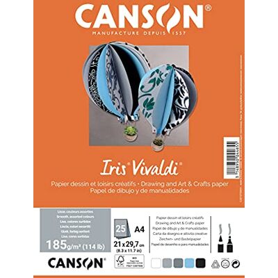 Canson Iris Vivaldi Farbpapier DIN A4, 185 g/m², 25 Blatt, sortiert in 5 Farben grau Canson Iris Vivaldi Farbpapier DIN A4, 185 g/m², 25 Blatt, sortiert in 5 Farben grau