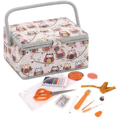 Hobby Gift Nähkästchen Mittel Set mit Griff Nähkorb aus Baumwolle mit Fächern für Nähzubehör & Werkzeuge Aufbewahrungsbox für Handarbeit 18,5 x 25,5 x 14,5 cm, Hoot Hobby Gift Nähkästchen Mittel Set mit Griff Nähkorb aus Baumwolle mit Fächern für Nähzubehör & Werkzeuge Aufbewahrungsbox für Handarbeit 18,5 x 25,5 x 14,5 cm, Hoot