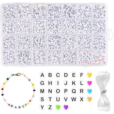 Carehabi 1400+ Stück Buchstabenperlen set, Perlen Buchstaben für Armbänder,Letter Beads Schwarz Weiß Bunte Herz Perlenset mit 5m Gummiband für Kinder Bracelet Freundschaftsarmbänder Haarband Schmuck Basteln Carehabi 1400+ Stück Buchstabenperlen set, Perlen Buchstaben für Armbänder,Letter Beads Schwarz Weiß Bunte Herz Perlenset mit 5m Gummiband für Kinder Bracelet Freundschaftsarmbänder Haarband Schmuck Basteln