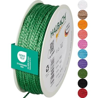 Halbach Seidenbänder Premium Kordel (leuchtendes grün) Breite 2mm Länge 50m Made in Germany & Öko-Tex Zertifiziert glänzende Satinkordel aus Acetat Halbach Seidenbänder Premium Kordel (leuchtendes grün) Breite 2mm Länge 50m Made in Germany & Öko-Tex Zertifiziert glänzende Satinkordel aus Acetat