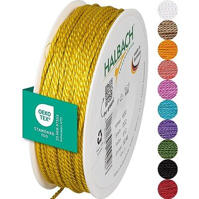 Halbach Seidenbänder Premium Kordel (gelb) Breite 2mm Länge 50m Made in Germany & Öko-Tex Zertifiziert glänzende Satinkordel aus Acetat Halbach Seidenbänder Premium Kordel (gelb) Breite 2mm Länge 50m Made in Germany & Öko-Tex Zertifiziert glänzende Satinkordel aus Acetat