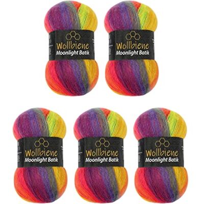 Wollbiene Moonlight Batik 5 x 100g Strickwolle 500g Wolle zum Stricken & Häkeln 20% Türkische Wolle mit Farbverlauf, Strickwolle (2600 rainbow) Wollbiene Moonlight Batik 5 x 100g Strickwolle 500g Wolle zum Stricken & Häkeln 20% Türkische Wolle mit Farbverlauf, Strickwolle (2600 rainbow)