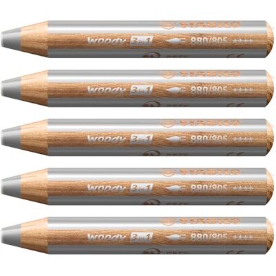 STABILO Buntstift, Wasserfarbe & Wachsmalkreide woody 3 in 1-5er Pack silber STABILO Buntstift, Wasserfarbe & Wachsmalkreide woody 3 in 1-5er Pack silber