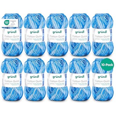 Gründl Wolle Cotton Quick print 10 Knäuel 50 g, denim-himmel-aqua dünne Wolle zum Häkeln mit Farbverlauf Strickgarn Glänzend und hautfreundlich 100 % Baumwolle 50 g / 125 m Gründl Wolle Cotton Quick print 10 Knäuel 50 g, denim-himmel-aqua dünne Wolle zum Häkeln mit Farbverlauf Strickgarn Glänzend und hautfreundlich 100 % Baumwolle 50 g / 125 m