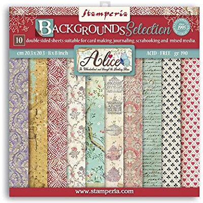 Stamperia International SBBS46 Pad-Double Sided Sheets-Backgrounds Selection Mini-Scrapbooking-Block, doppelseitige Blätter, Hintergrundauswahl, Alice, verschieden, 8 x 8 inches Stamperia International SBBS46 Pad-Double Sided Sheets-Backgrounds Selection Mini-Scrapbooking-Block, doppelseitige Blätter, Hintergrundauswahl, Alice, verschieden, 8 x 8 inches