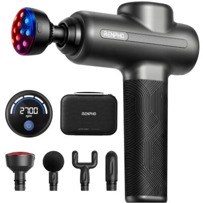 RENPHO Massagepistole mit Wärmefunktion, 850nm Infrarot für Muskelmassage massagegerät für Tiefengewebe mit 5 Stufen für Sportler zur Entspannung von Rücken und Schultern, Geschenk für Männer RENPHO Massagepistole mit Wärmefunktion, 850nm Infrarot für Muskelmassage massagegerät für Tiefengewebe mit 5 Stufen für Sportler zur Entspannung von Rücken und Schultern, Geschenk für Männer