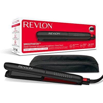 Revlon SmoothStay Glätteisen mit Kokosnussöl-Infusion + Reisebeutel Revlon SmoothStay Glätteisen mit Kokosnussöl-Infusion + Reisebeutel