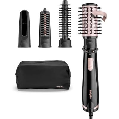 BaByliss Dry, Straighten and Style Rotierende Warmluftbürste, 1000W Ionen Rundbürstenföhn mit 4 Aufsätzen zum Föhnen, Glätten, Volumen kreieren, Schwarz, AS200E BaByliss Dry, Straighten and Style Rotierende Warmluftbürste, 1000W Ionen Rundbürstenföhn mit 4 Aufsätzen zum Föhnen, Glätten, Volumen kreieren, Schwarz, AS200E