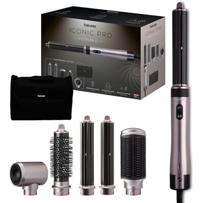 Beurer Airstyler 5-in-1 Iconic Pro, Multifunktionaler Haarstyler für Locken, Glätten & Blowout, schonendes Luftstrom-Styling für alle Haartypen, 5 Aufsätze, Föhn, Lockenstab, Glättungsbürste in einem Beurer Airstyler 5-in-1 Iconic Pro, Multifunktionaler Haarstyler für Locken, Glätten & Blowout, schonendes Luftstrom-Styling für alle Haartypen, 5 Aufsätze, Föhn, Lockenstab, Glättungsbürste in einem