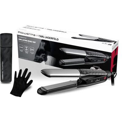 Rowenta x Karl Lagerfeld Thermoglide, Haarglätter, SF712L Schnelles Aufheizen, Keramikplatten, Gleichmäßiges Gleiten und präzise Kontrolle, Farbe: Schwarz/Silber/Rot Rowenta x Karl Lagerfeld Thermoglide, Haarglätter, SF712L Schnelles Aufheizen, Keramikplatten, Gleichmäßiges Gleiten und präzise Kontrolle, Farbe: Schwarz/Silber/Rot