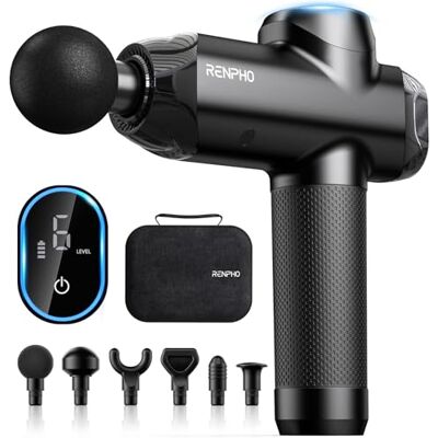 RENPHO Power Massagepistole mit 12MM Amplitude, 6 Stufen & 6 Aufsätzen Massage Gun mit LCD-Display, 2500 mAh und Tragetasche – Entwickelt für Sportler, Trainer und Professionelle Läufer RENPHO Power Massagepistole mit 12MM Amplitude, 6 Stufen & 6 Aufsätzen Massage Gun mit LCD-Display, 2500 mAh und Tragetasche – Entwickelt für Sportler, Trainer und Professionelle Läufer