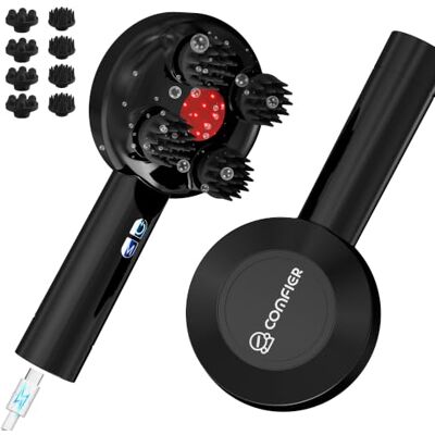 COMFIER Handheld Kabelloses Kopfmassagegerät, Elektrisches Kopfhaut-Massagegerät mit 3 Modi, 8 Silikonköpfen, IPX7 wasserdicht, zur Haarwachstumsförderung & Entspannung, Schwarz COMFIER Handheld Kabelloses Kopfmassagegerät, Elektrisches Kopfhaut-Massagegerät mit 3 Modi, 8 Silikonköpfen, IPX7 wasserdicht, zur Haarwachstumsförderung & Entspannung, Schwarz