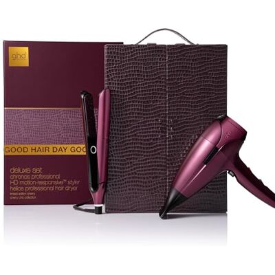 ghd Limited Edition Deluxe Geschenkset in Cherry Chic: Glätteisen & Haartrockner im exklusiven Vanity Case, für alle Haartypen, für glattes, welliges oder lockiges Haar; Kirschrot ghd Limited Edition Deluxe Geschenkset in Cherry Chic: Glätteisen & Haartrockner im exklusiven Vanity Case, für alle Haartypen, für glattes, welliges oder lockiges Haar; Kirschrot