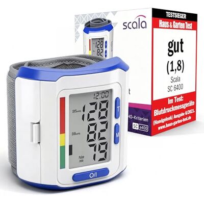 scala SC 6400 blau Handgelenk Blutdruckmessgerät – Präziser Blutdruckmesser mit WHO-Indikator & 85 Speicherplätzen – Fuzzy Logic Technologie – Inkl. Box & Batterien – Manschette 13,5-19,5 cm scala SC 6400 blau Handgelenk Blutdruckmessgerät – Präziser Blutdruckmesser mit WHO-Indikator & 85 Speicherplätzen – Fuzzy Logic Technologie – Inkl. Box & Batterien – Manschette 13,5-19,5 cm