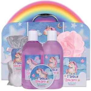 accentra Bade- und Duschset Magical Unicorn für Jugendliche und Mädchen im Einhorn-Design, Duschgel uvm mit süßem Erdbeere & Vanille Duft, 7-teiliges Geschenk für Kinder zum Geburtstag im Papierkoffer accentra Bade- und Duschset Magical Unicorn für Jugendliche und Mädchen im Einhorn-Design, Duschgel uvm mit süßem Erdbeere & Vanille Duft, 7-teiliges Geschenk für Kinder zum Geburtstag im Papierkoffer