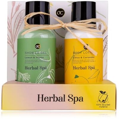 accentra Badeset HERBAL SPA in Geschenkbox, Duschgel Zitrone und Thymian & Bodylotion Zitrusfrüchte & Koriander, grün/gelb, nachhaltiges Geschenkset mit recycelter Verpackung und Flaschen für Frauen accentra Badeset HERBAL SPA in Geschenkbox, Duschgel Zitrone und Thymian & Bodylotion Zitrusfrüchte & Koriander, grün/gelb, nachhaltiges Geschenkset mit recycelter Verpackung und Flaschen für Frauen