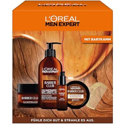 L'Oreal Paris L'Oréal Men Expert Barber-Geschenk-Set für Männer, Geschenkset mit Bartshampoo, Bartbalsam, Bartöl, Pomade & Bartkamm, Barber Club, 1 x 30 ml, 1 x 200 ml, 1 x 75ml, 1 x 50ml L'Oreal Paris L'Oréal Men Expert Barber-Geschenk-Set für Männer, Geschenkset mit Bartshampoo, Bartbalsam, Bartöl, Pomade & Bartkamm, Barber Club, 1 x 30 ml, 1 x 200 ml, 1 x 75ml, 1 x 50ml