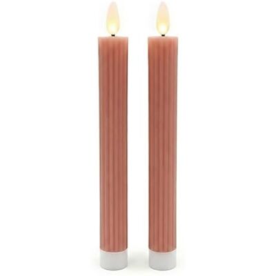Relaxdays LED Stabkerzen, 2er Set, HxD: 25 x 2 cm, flackernde Flamme, Echtwachs, Rillen, flammenlose Kerzen, Altrosa Relaxdays LED Stabkerzen, 2er Set, HxD: 25 x 2 cm, flackernde Flamme, Echtwachs, Rillen, flammenlose Kerzen, Altrosa