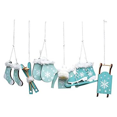 HEITMANN DECO Christbaum Schmuck Anhänger Behang Set aus Holz Wintersport 6 Formen Deko Natur blau, weiß ca. 4-6,5 cm HEITMANN DECO Christbaum Schmuck Anhänger Behang Set aus Holz Wintersport 6 Formen Deko Natur blau, weiß ca. 4-6,5 cm