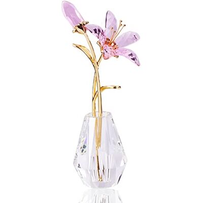 Movdyka Hochzeitsgeschenke für Paare, rosa Lilienblüten, Geschenke für Frauen, handgefertigte Lilienblütenfigur mit Vase, Sammlerstück, Heimdekoration, Tischdekoration Movdyka Hochzeitsgeschenke für Paare, rosa Lilienblüten, Geschenke für Frauen, handgefertigte Lilienblütenfigur mit Vase, Sammlerstück, Heimdekoration, Tischdekoration
