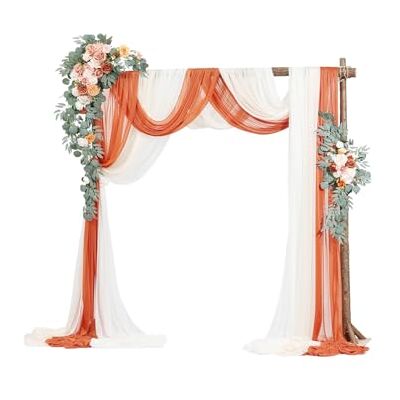VEVOR Hochzeit Bogen, orangefarbene Blumen für Traubogen mit Vorhängen (5er-Pack) – 2 Blumenarrangements, 3 transparente Vorhänge, für Zeremoniensträuße, Empfangshintergrunddekoration VEVOR Hochzeit Bogen, orangefarbene Blumen für Traubogen mit Vorhängen (5er-Pack) – 2 Blumenarrangements, 3 transparente Vorhänge, für Zeremoniensträuße, Empfangshintergrunddekoration
