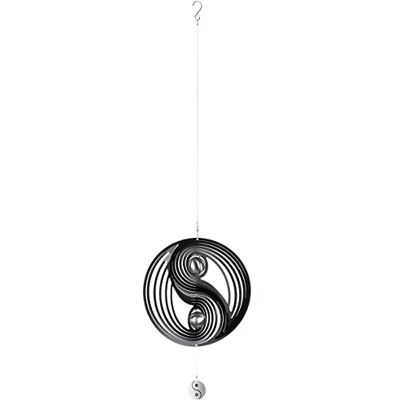 GILDE Girlande XL Windspiel Yin Yang Deko zum Hängen aus Edelstahl mit 2 Kugeln Farbe: schwarz Ø 38 cm Länge Kette 53 cm Gesamtlänge 108 cm GILDE Girlande XL Windspiel Yin Yang Deko zum Hängen aus Edelstahl mit 2 Kugeln Farbe: schwarz Ø 38 cm Länge Kette 53 cm Gesamtlänge 108 cm