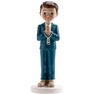 dekora – Tortenfigur für die Erste Kommunion Deko Junge mit Rosenkranz blau 16 cm, Cake Topper zur Kommunion aus lebensmittelechtem Harz dekora – Tortenfigur für die Erste Kommunion Deko Junge mit Rosenkranz blau 16 cm, Cake Topper zur Kommunion aus lebensmittelechtem Harz